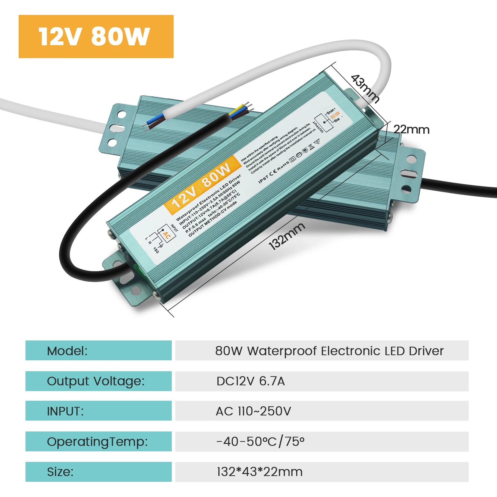 IP67 Wasserdichter LED-Netzteiltreiber AC 110 V 240 V auf DC 12 V 24 V 36 W 60 W 80 W 100 W 300 W 400 W 500 W 600 W Transformator-Adapter