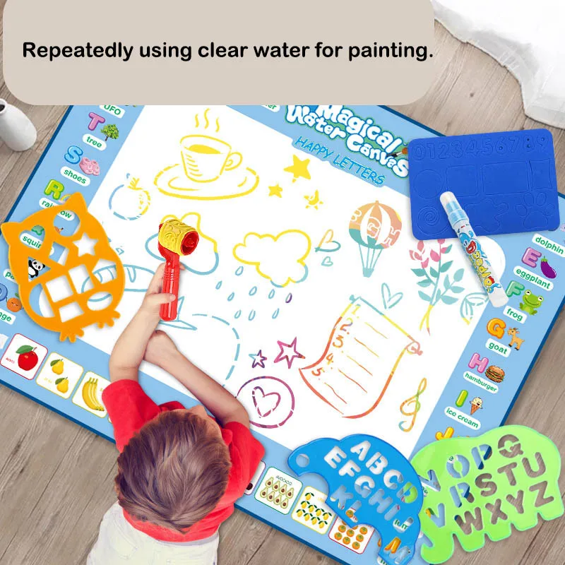 حصيرة رسم مائية سحرية كبيرة مقاس 100 × 80 سم: لوحة مونتيسوري قابلة لإعادة الاستخدام |   لعبة العبث التعليمية للأطفال الصغار #2