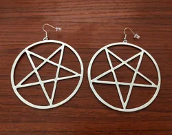 Goth Pentagram Earring Occult Halloween Wicca Large 3.4 Inches Silver Color Emo Gothic Jewelry