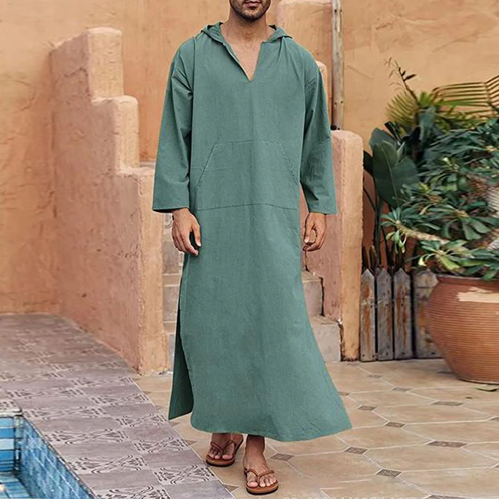 Islamico tradizionale Jubba Thobe uomini Abaya lino abiti musulmani Dubai arabo caftano abbigliamento Qamis Homme arabo turco abito Hijab vestito