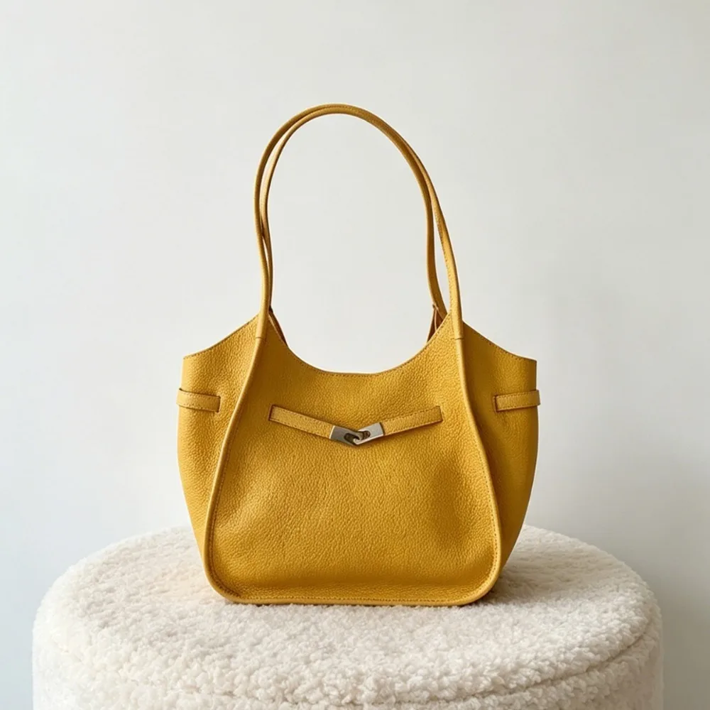 

High Sense New Lychee Pattern Cowhide Women's Shoulder Bag Versatile Commuter Handbag Large Capacity Tote Texture Fashion Women