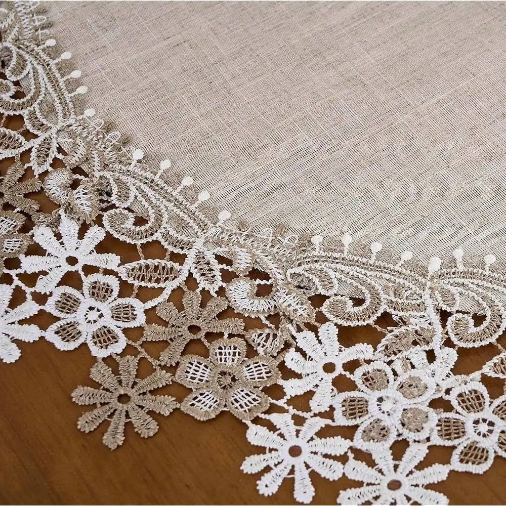 

Neutral Earth Tones Beige Floral Lace Round 23 Placemats Doily Table Topper Dresser Scarf Place Mats Set Of 1, 23 Round