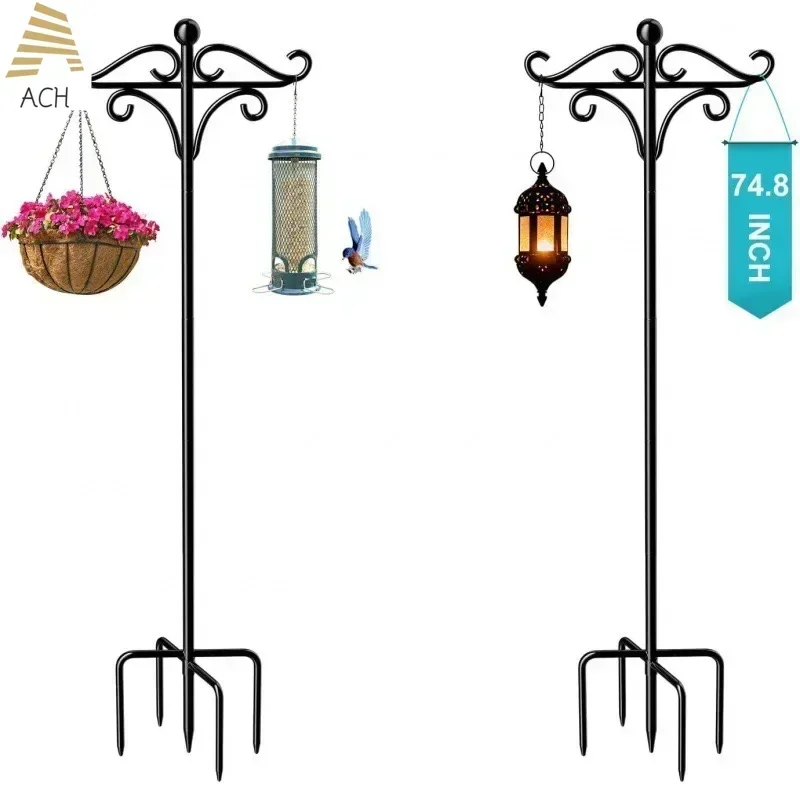 

Adjustable Double Shepherds Hook for Outdoor with 5 Prong Base,Bird Feeder Pole for Hanging Plant Baskets, Solar Light Lanterns