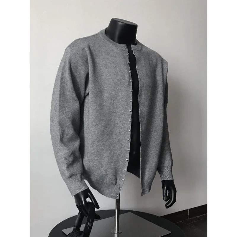 

Men's Loose Fit Metal Button Cardigan Sweater Knitted Outerwear Autumn Winter Faion Retro Sle Versatile Color Coat