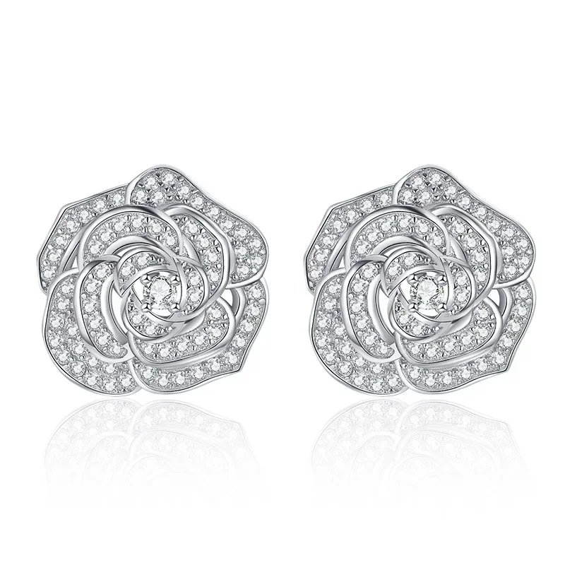 New Luxury 925 Sterling Silver Flower Shape High Carbon Diamond Stud Earrings for Women Wedding Fine Jewelry Wholesale