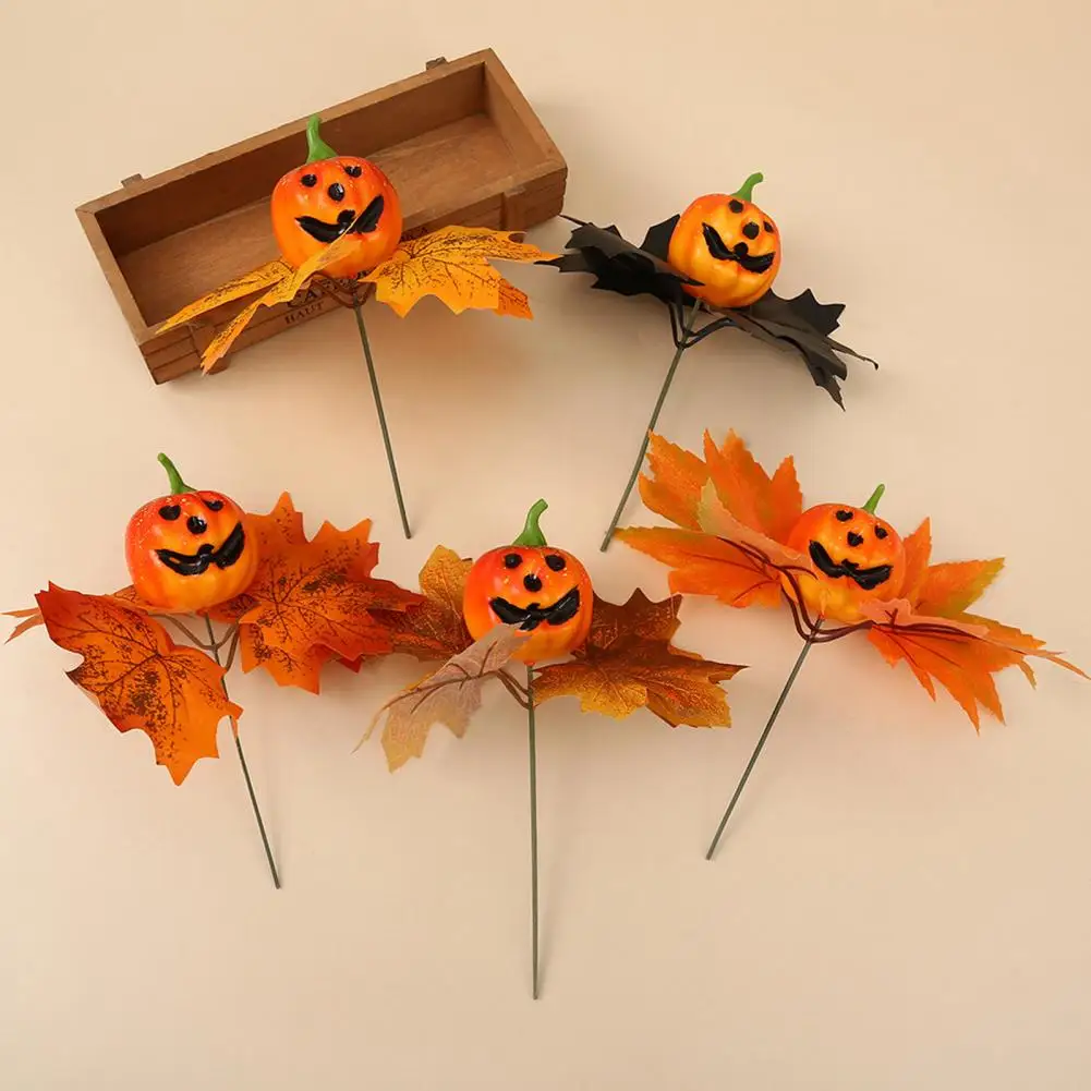 Halloween Pumpkin Maple Stick Spooky Leaf Holiday Decoration Artificial Wreath Pumpkin Themed Party Supplies Home Decor