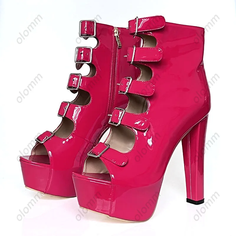 

Olomm Real Pictures Women Summer Platform Sandals Buckle Strap Chunky Heels Round Toe Beautiful Red Party Shoes Size 35 47 52