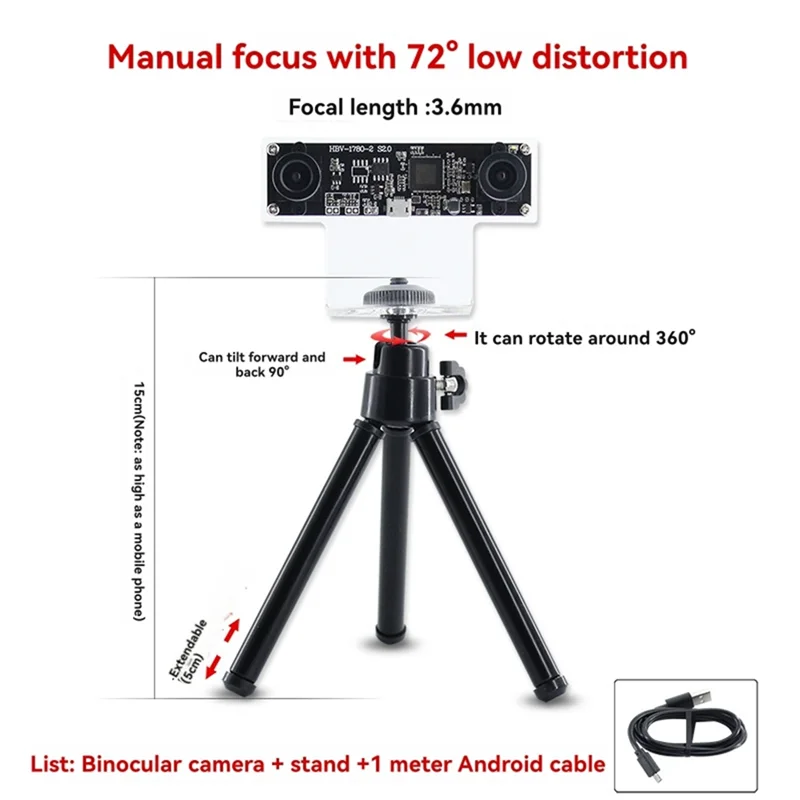 72 Degree Camera Module OV9732 1MP 3.6Mm Dual Camera Manual Focus With Shell+Tripod For Winxp/7/8/10 Linux/Android