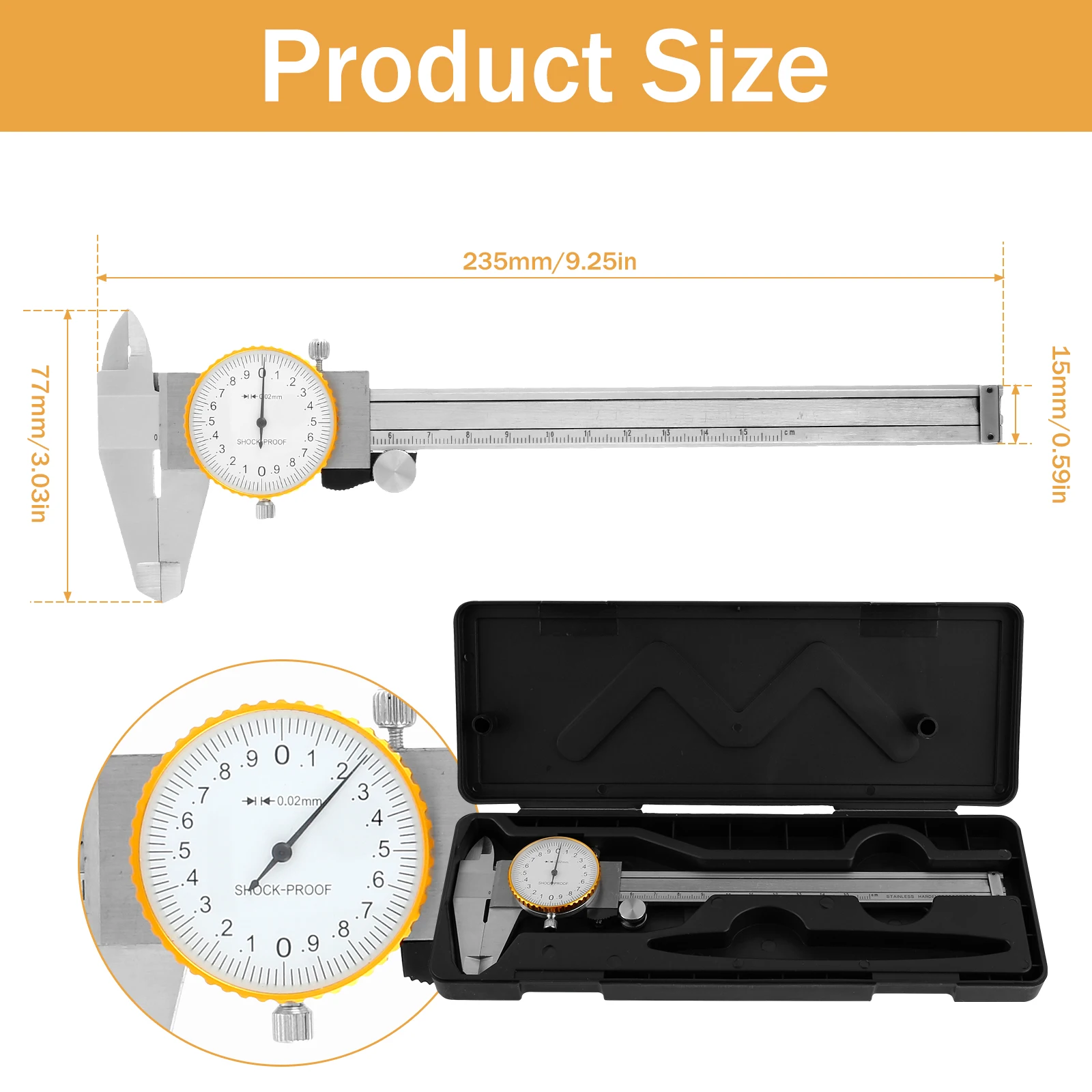 Dial Caliper 6 Inch Stainless Steel Vernier Caliper High Precision Inside Outside Diameter Depth Calipers Measuring Tools