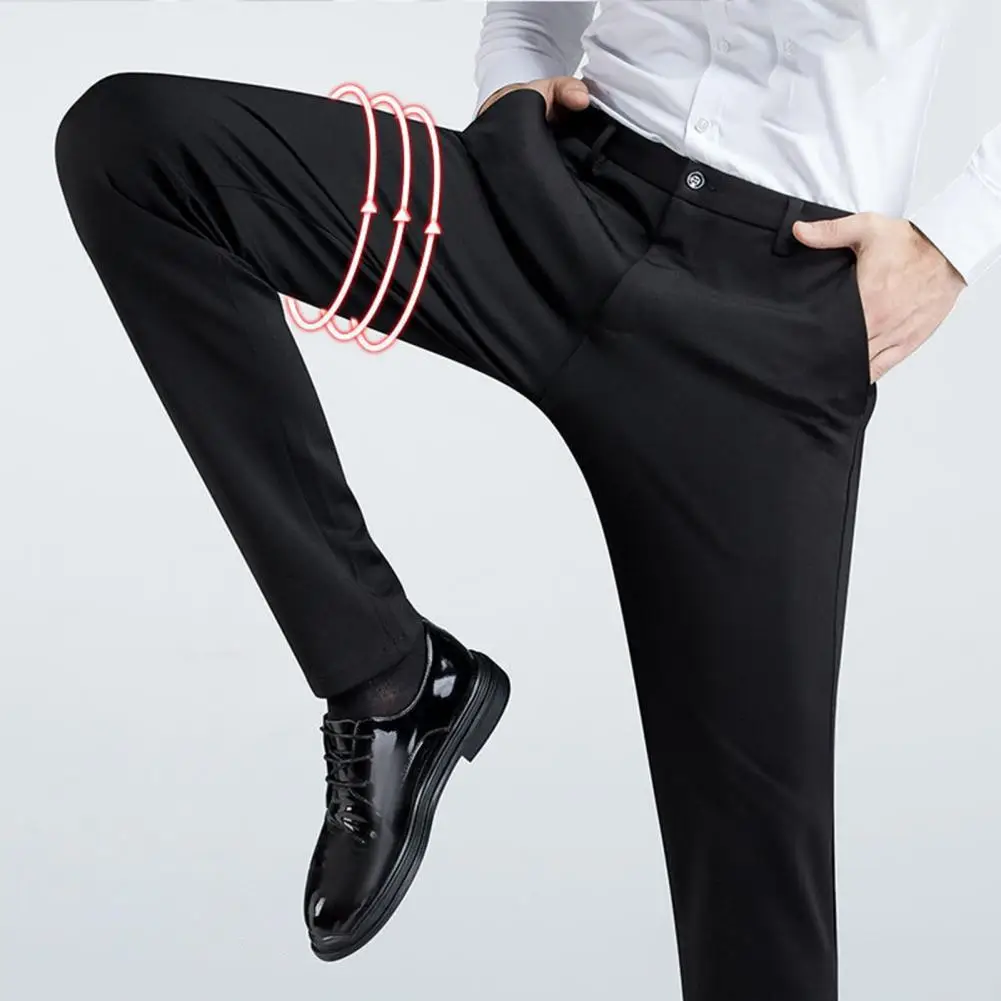 Brand Clothing Spring Summer Straight Suit Pants Men Business Fashion Red Black Blue Solid Color Formal Trousers Large Size