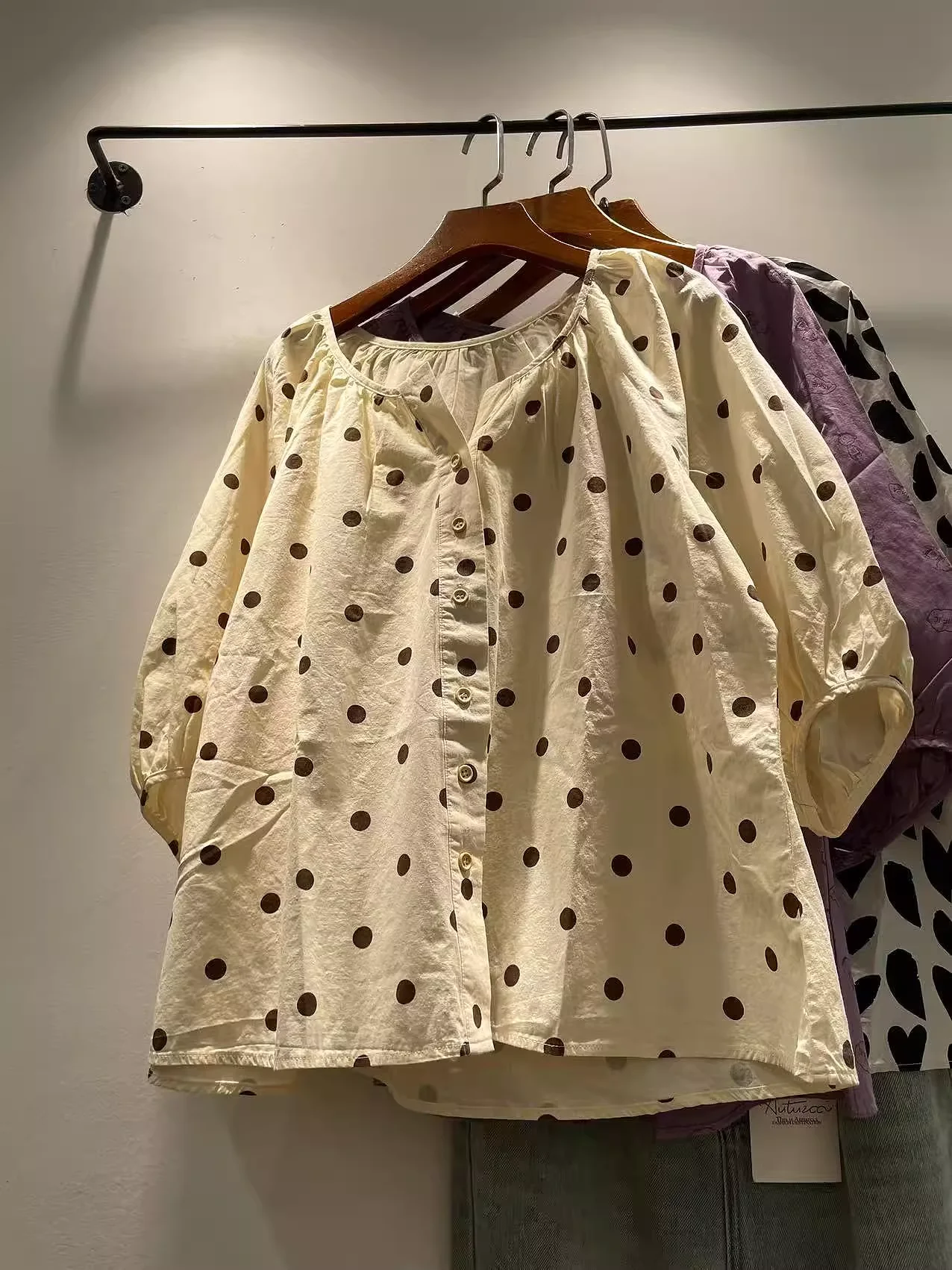 

Блузки с короткими рукавами из 100% хлопка с короткими рукавами из 100% хлопка в японском стиле, бюст, 128 см, мори для девочек