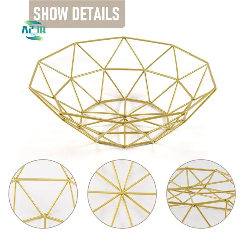 

A23Q-Metal Wire Fruit Basket Fruit Bowl, Large Round Bread Storage Bowl Stand