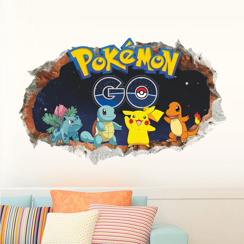 Cartoon Pokemon Pikachu Wall Sticker For Kids Room Living Room Bedroom Wall Decoration Kids Gifts Door Sticker Cute Posters