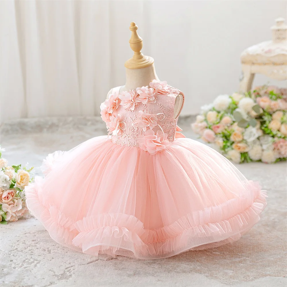 Kleinkind Blumen-Netz Ballkleid Party Baby Mädchen Kleid Elegantes Tauf- Geburtstags- Hochzeits-Prinzessinnenkleid Brautjungfern-Ballkleid Kostüm – Detail 4