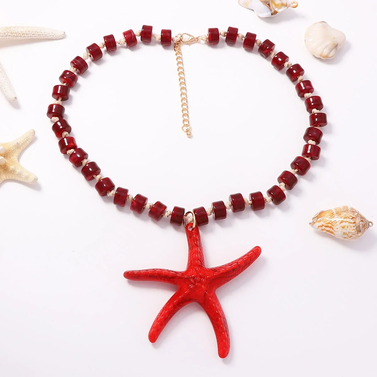 2026 Summer Vacation Style Marine Life Pendant Colorful Bead Necklace