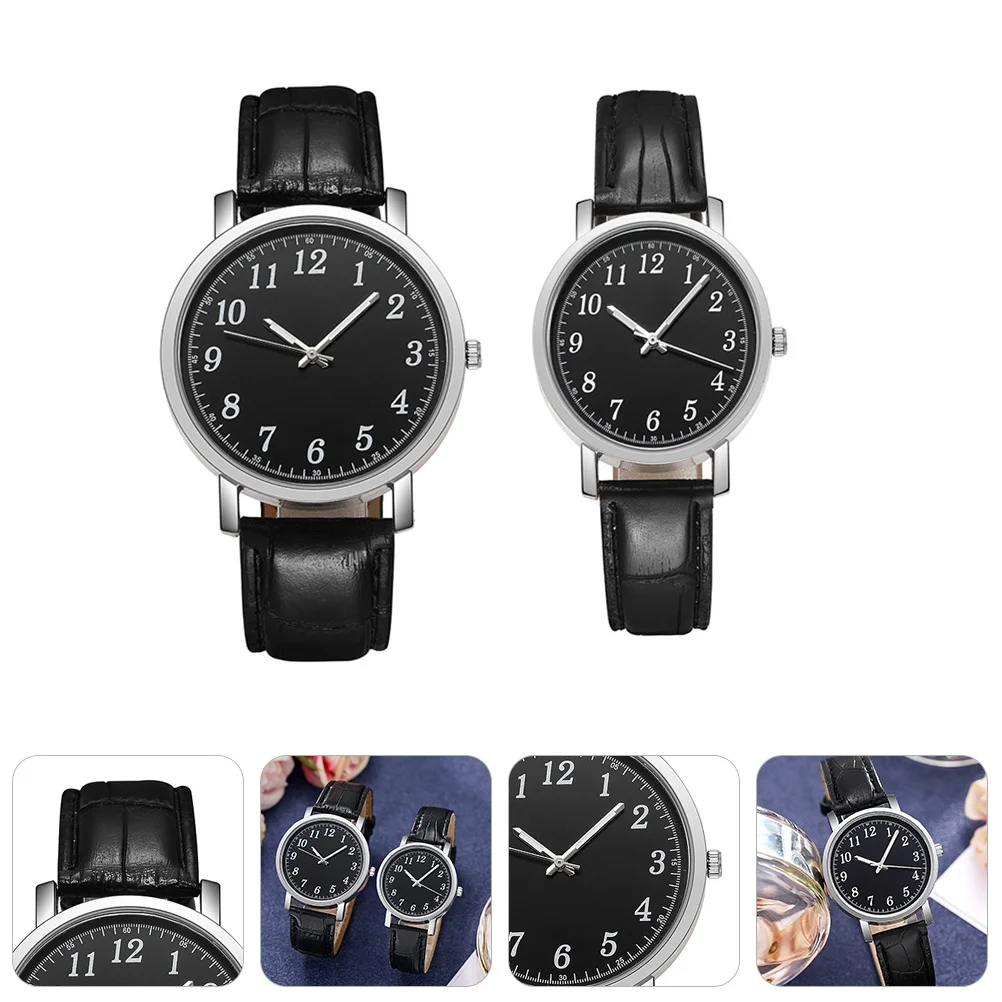 

2 pcs Couple Watches Black Alloy Quartz Wristwatch For Men Women Durable Skin Safe Fashion Leisure Business Adjustable Strap