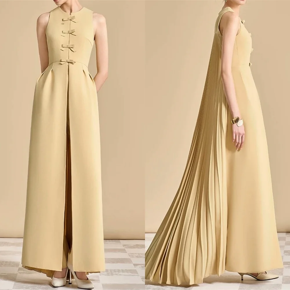 

Customized Temperament Khaki Jersey Evening Dress High Quality Crew Neck Cap Sleeve Sleeveless Zipper Back Homecoming Dress