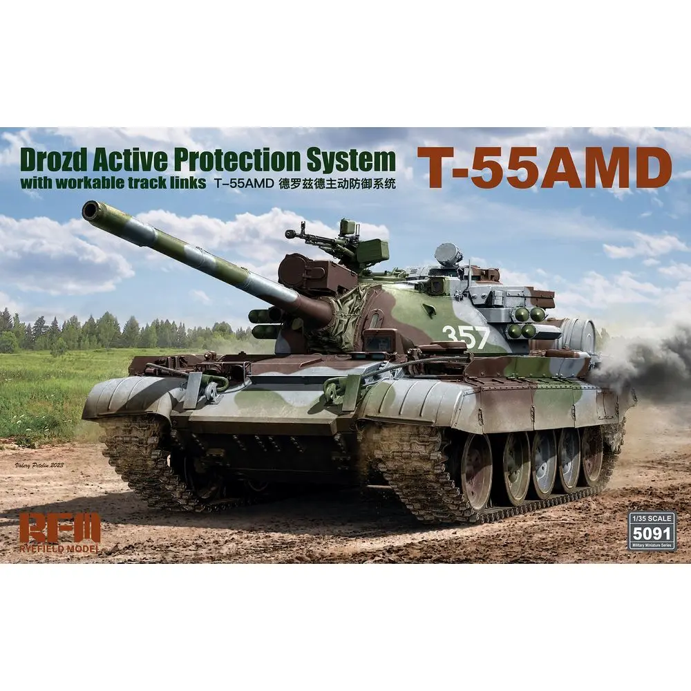 Ryefield Model RM-5091 1/35 T-55AMD Medium Tank W/Drozd Active Protection System-Schaal Model Kit