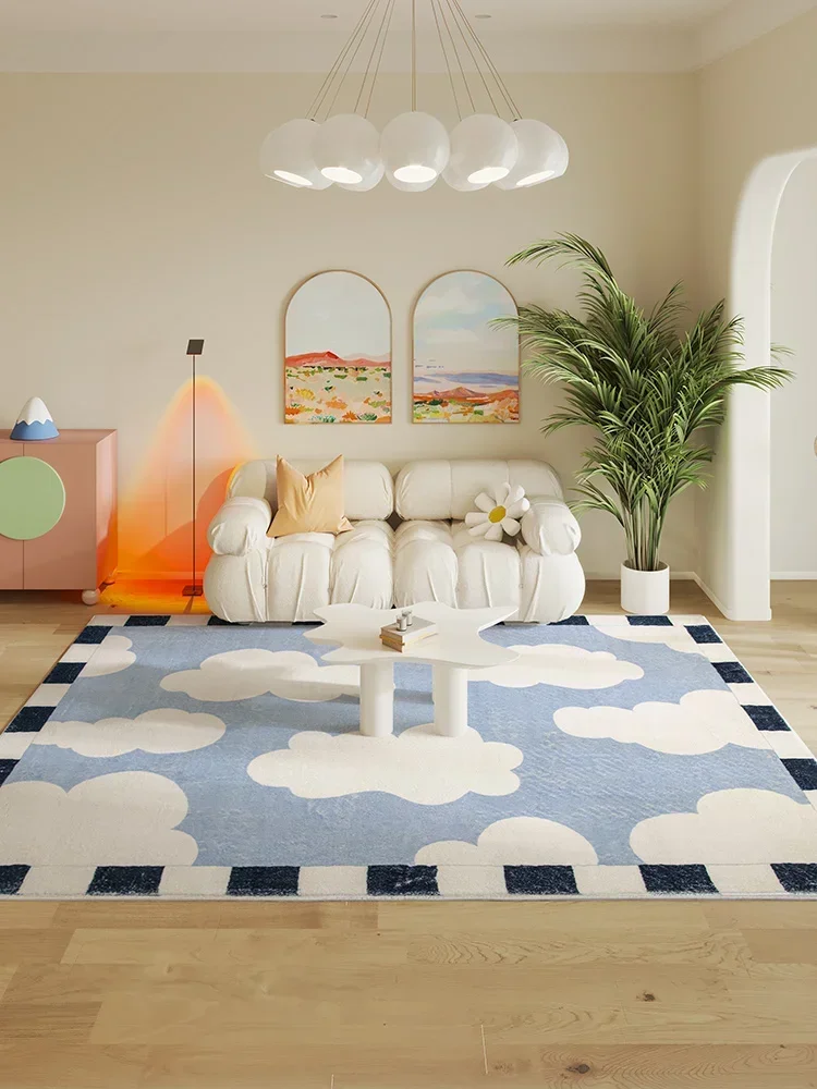 Checkerboard Large Area Living Room Carpet Soft Comfortable Plaid Cloud Bedroom Rug Blue Modern Art Fluffy Cute Children Doormat