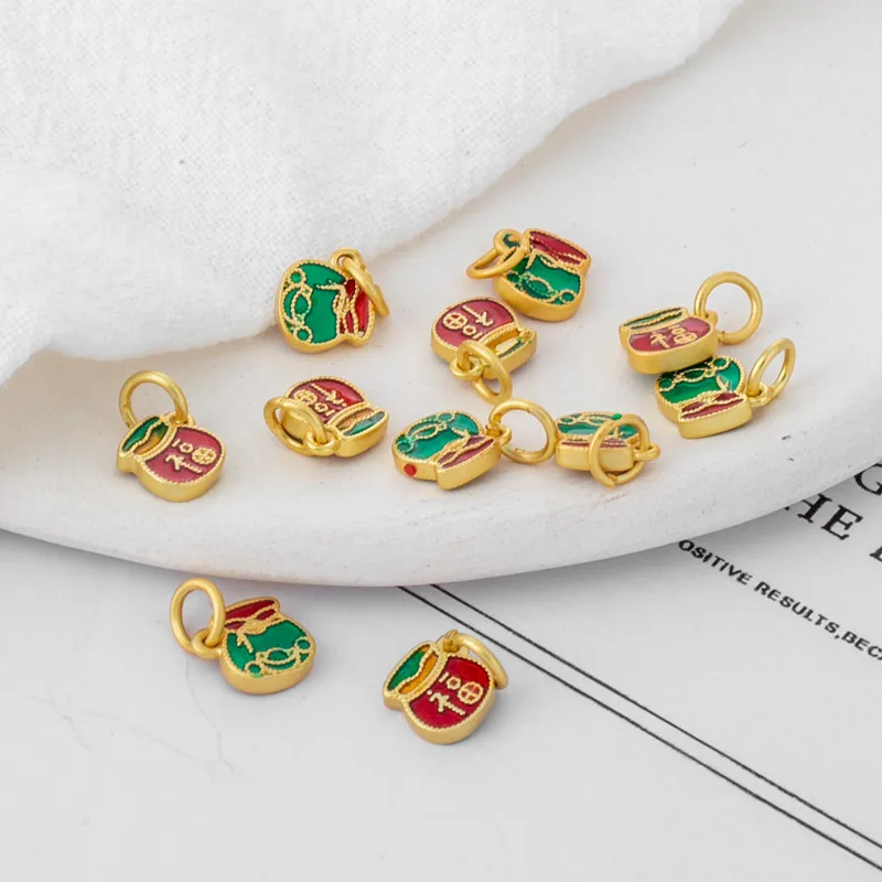 18K Matte Gold Plated Enamel Fortune Bag Tag Charms 7*7mm DIY Bracelet Necklace Earring Jewelry Findings