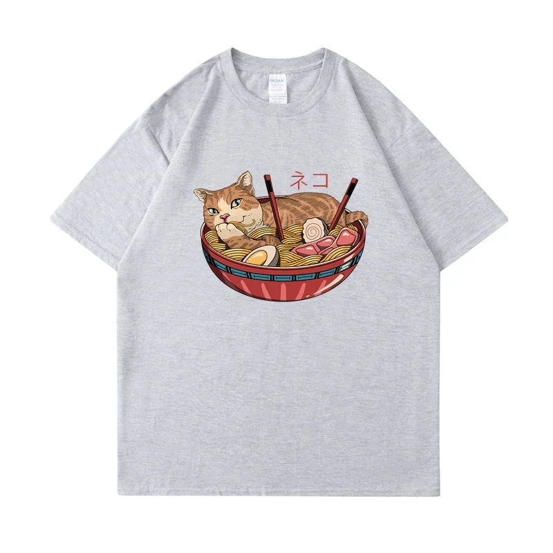 Cats Like Noodles T-Shirts Caeroon High Quality Man T Shirts Cyan Dragon Pritning Tee Shirt Oversized Loose T-Shirts For Make