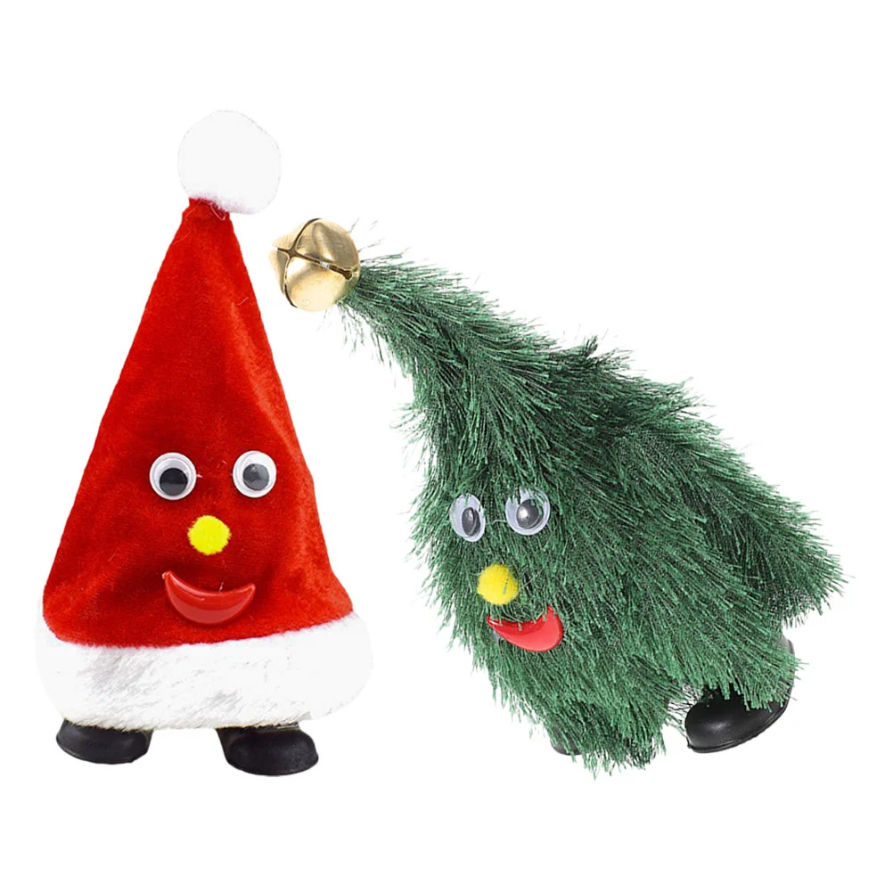 2 Pcs Christmas Walking Toys Animated Tree Swing Hat with Music Cloth Xmas Party Singing Holiday