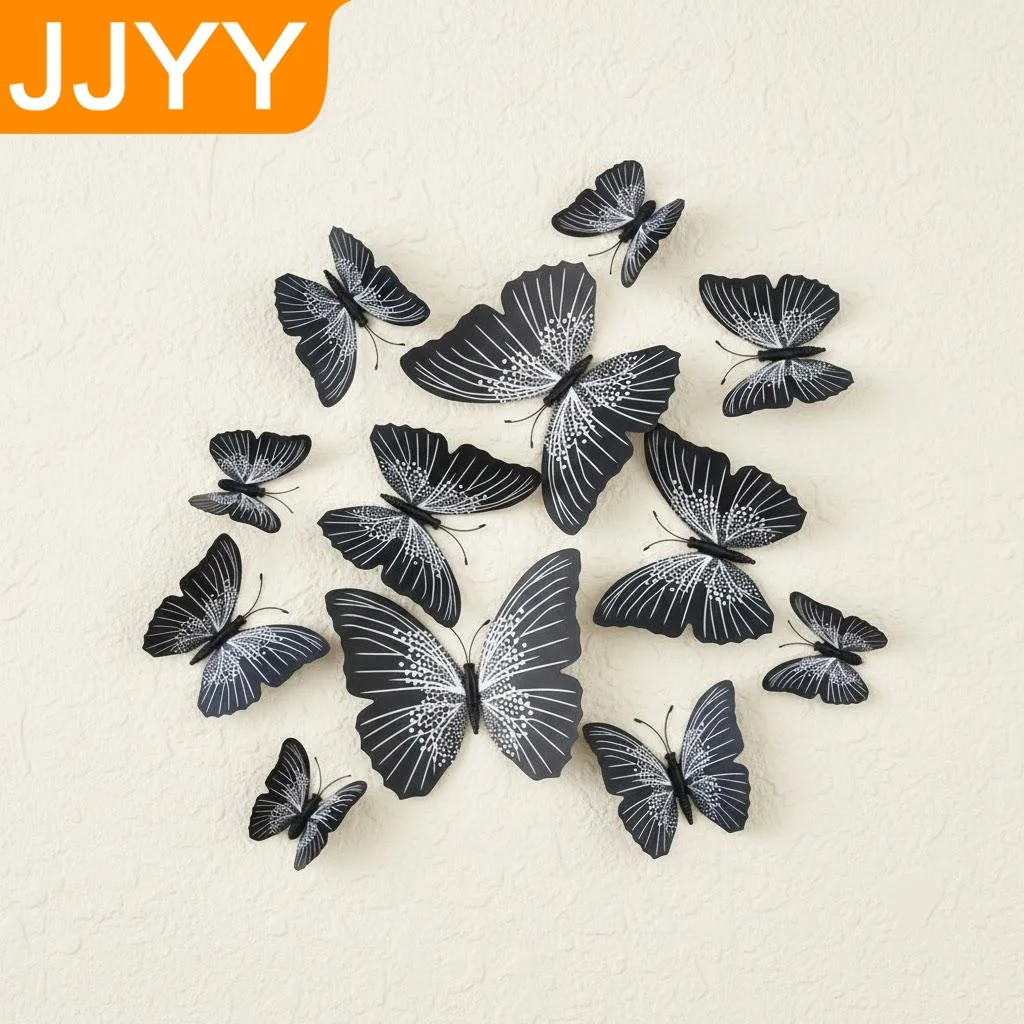 12 Stück 3D Schmetterling Wandaufkleber PVC Niedliche Schmetterlinge Kunstdekoration für Heim-Dekor Raumwanddekoration