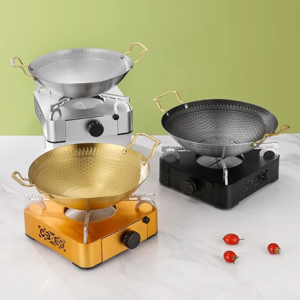 

Korean Style Honeycomb Pattern Spicy Pot Stainless Steel Non Stick Frying Cooking Pot Double Handle Round Bottom Camping Wok