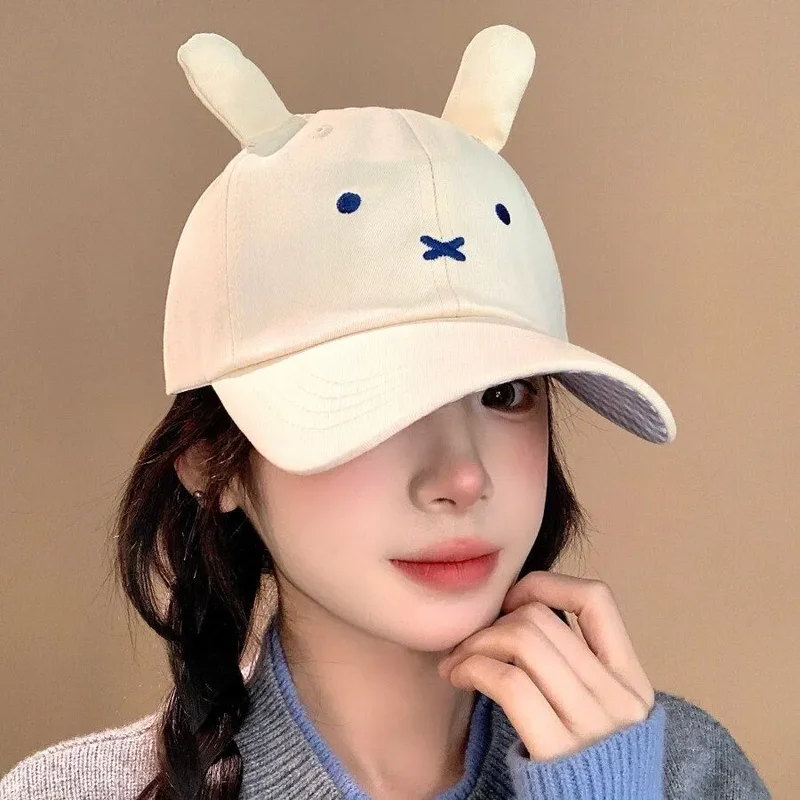 

In Stock Miffy White Rabbit Baseball Cap For Woman Spring Summer Autumn Sun Protection Face Slimming Casual Adjustable Hat Gifts