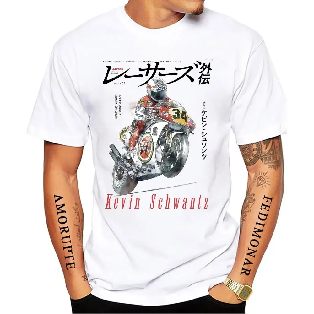 

34 Kevin Schwantz GP Legend T-Shirt Summer Men Short Sleeve GS Adventure Sport Casual White Tops Man Motorcycle Rider Tees