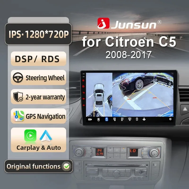 Image of Junsun Autoradio für Citroen C5 2008-2017 Kabelloses CarPlay Android Auto mit Smart Car Systems Bildschirm Auto-Zubehör Bluetooth