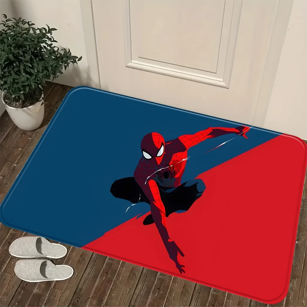 Felpudo con estampado de dibujos animados de Marvel, 1 pieza, patrón geométrico dinámico en rojo y azul, fácil de limpiar, adecuado para la entrada del hogar, Bat
