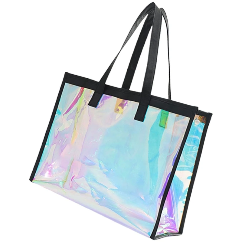 Bolsa playa transparente holográfica portátil para nadadores, bolso viaje almacenamiento