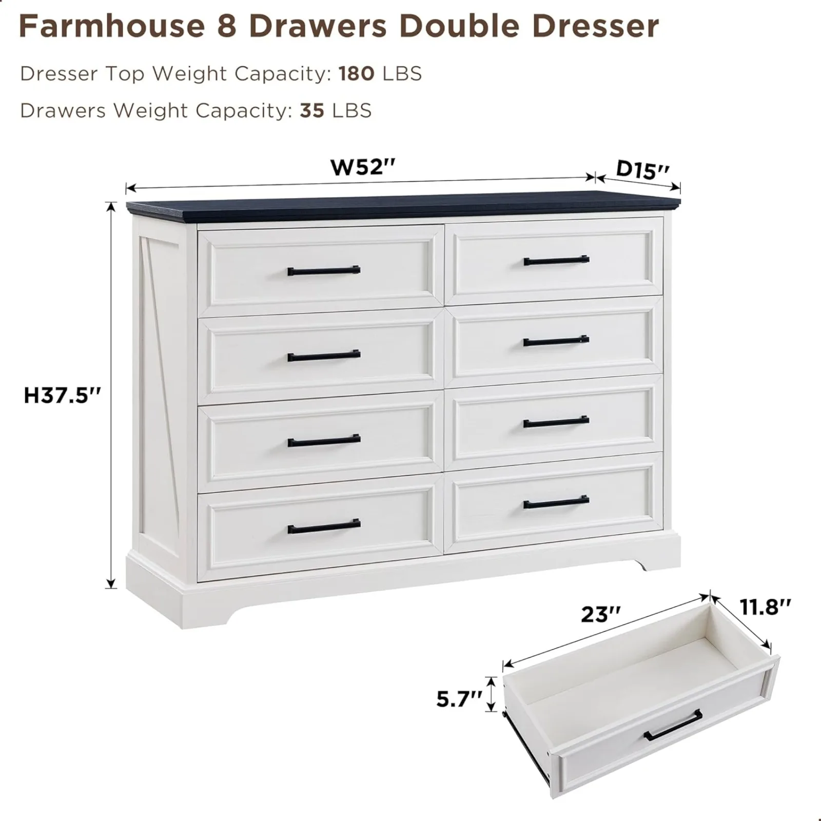 US Farmhouse 8 Drawers Dresser Chests for Bedroom,52