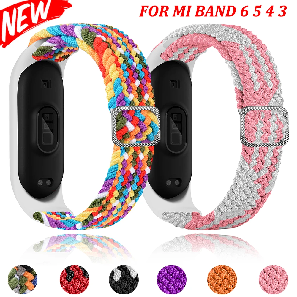 Xiaomi Mi Band 7 6 5 4 3 용 조절 가능한 패브릭 스트랩 miband 6 5 용 Xiaomi Mi Band 7 용 편안한 탄성 팔찌 손목 밴드
