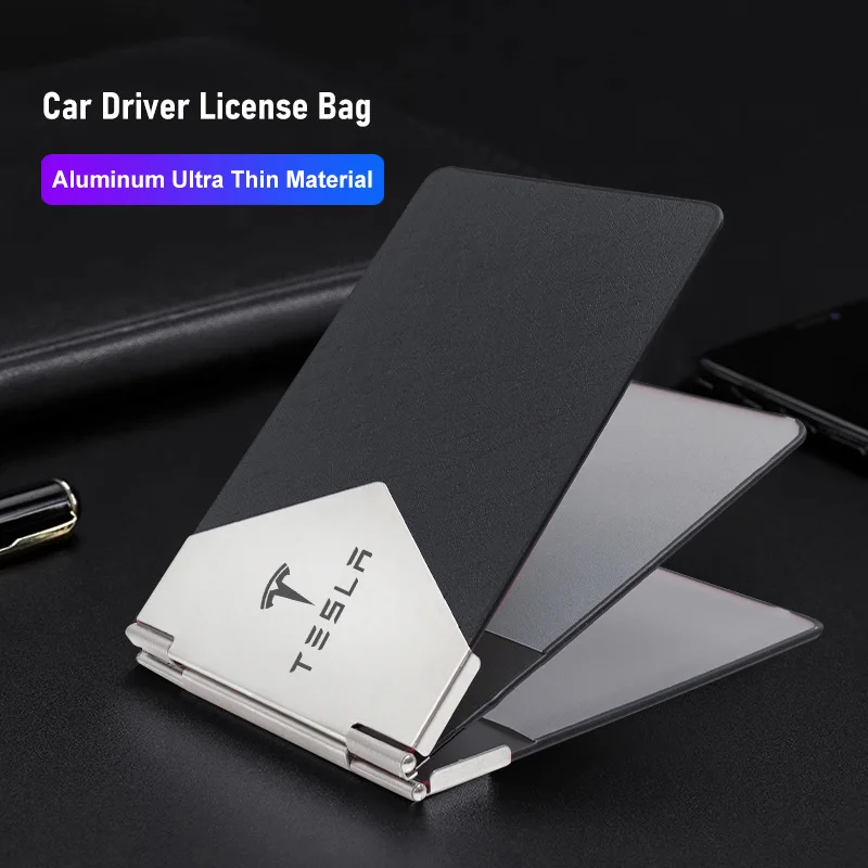 حقيبة رخصة قيادة السيارة من الألومنيوم غطاء بطاقة الهوية رفيع للغاية لـ Tesla Model-Y Model-3 Model-X Model-S Cybertruck Roadster SpaceX #1