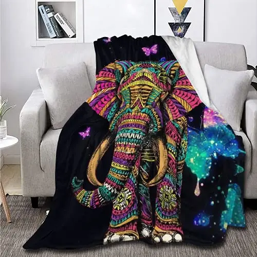 

Elephant Butterfly Flannel Throw Blanket for Couch Sofa Bed Soft Cozy Black Galaxy Elephant Gifts for Women Adults Kid King Size