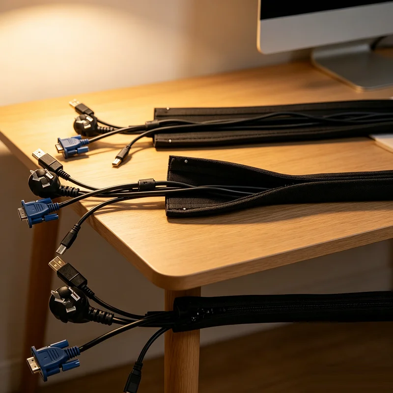 Organisateur de câbles noir de 50 cm avec fermeture éclair pour ordinateur, télévision, fils, maison, bureau, rangement dissimulé