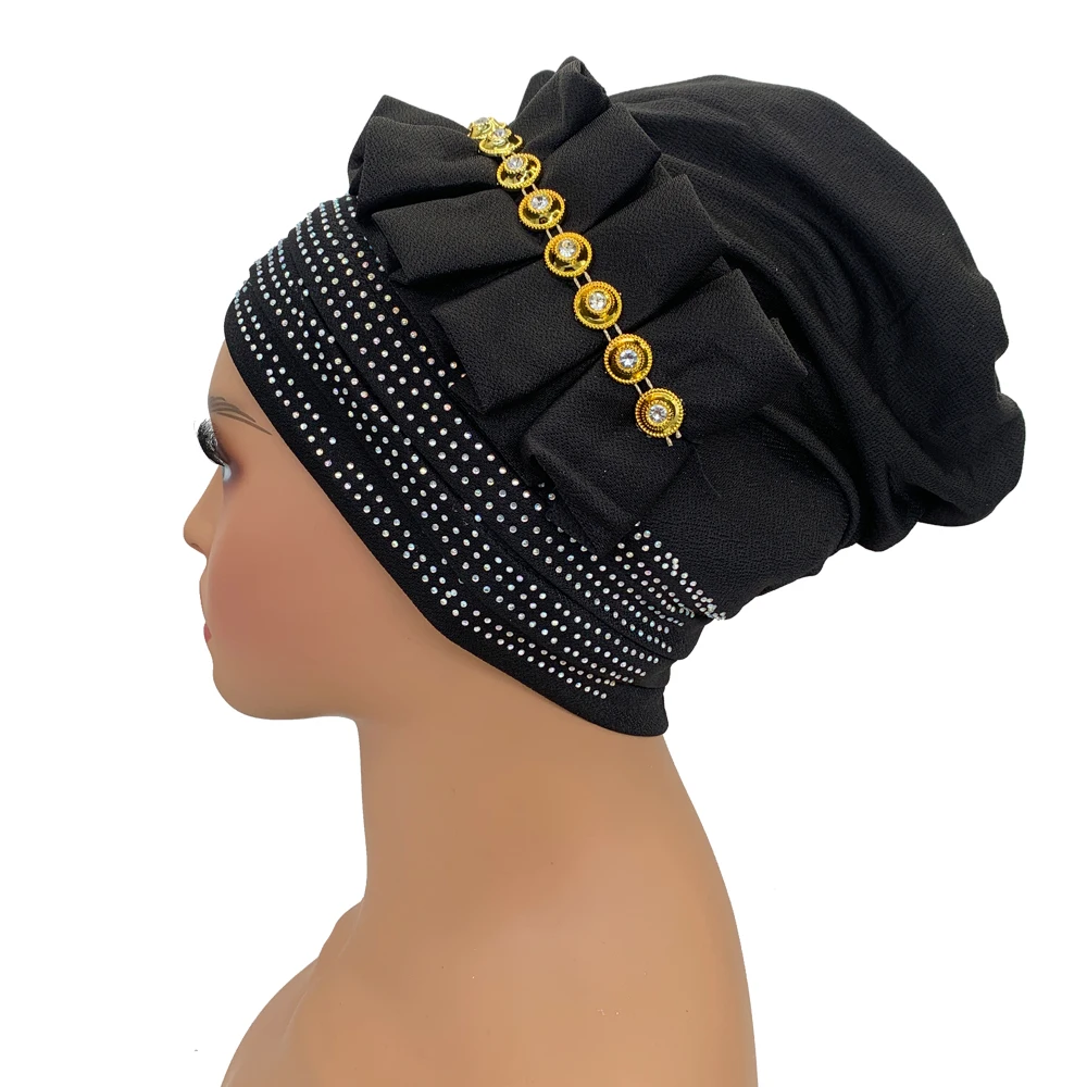 Ruffled Women's Turban Cap African Lady Head Wraps Bonnet