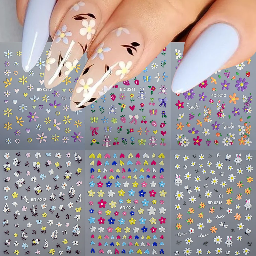 1pc 5D Flower Design Nail Art Stickers Colorful Flowers Nail Art Decals For DIY & Nail Salons Self-Adhesive Nail Art Supplies *^