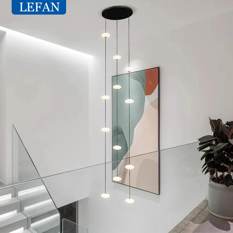 Modern Led Oval String Staircase Chandelier Villa Duplex Building Hanging Light For Living Room Attic Pendant Lighting Fixture