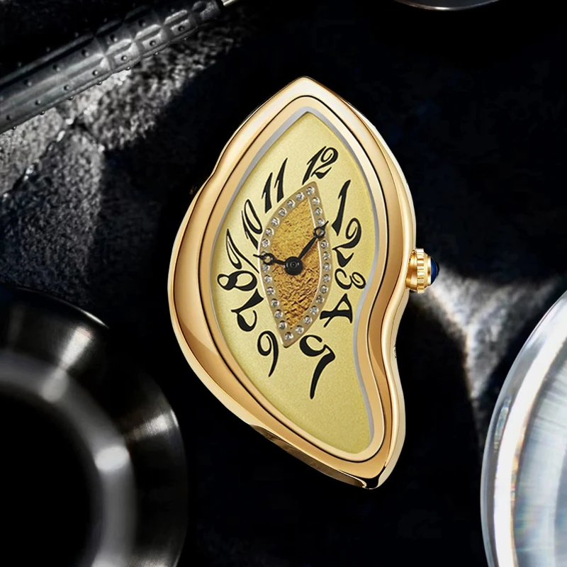 ساعة كوارتز رجالية بتصميم مشوه مستوحى من الغريبة مع حزام جلدي متخصص على طراز الشارع الشهير ساعة نسائية y2k #6