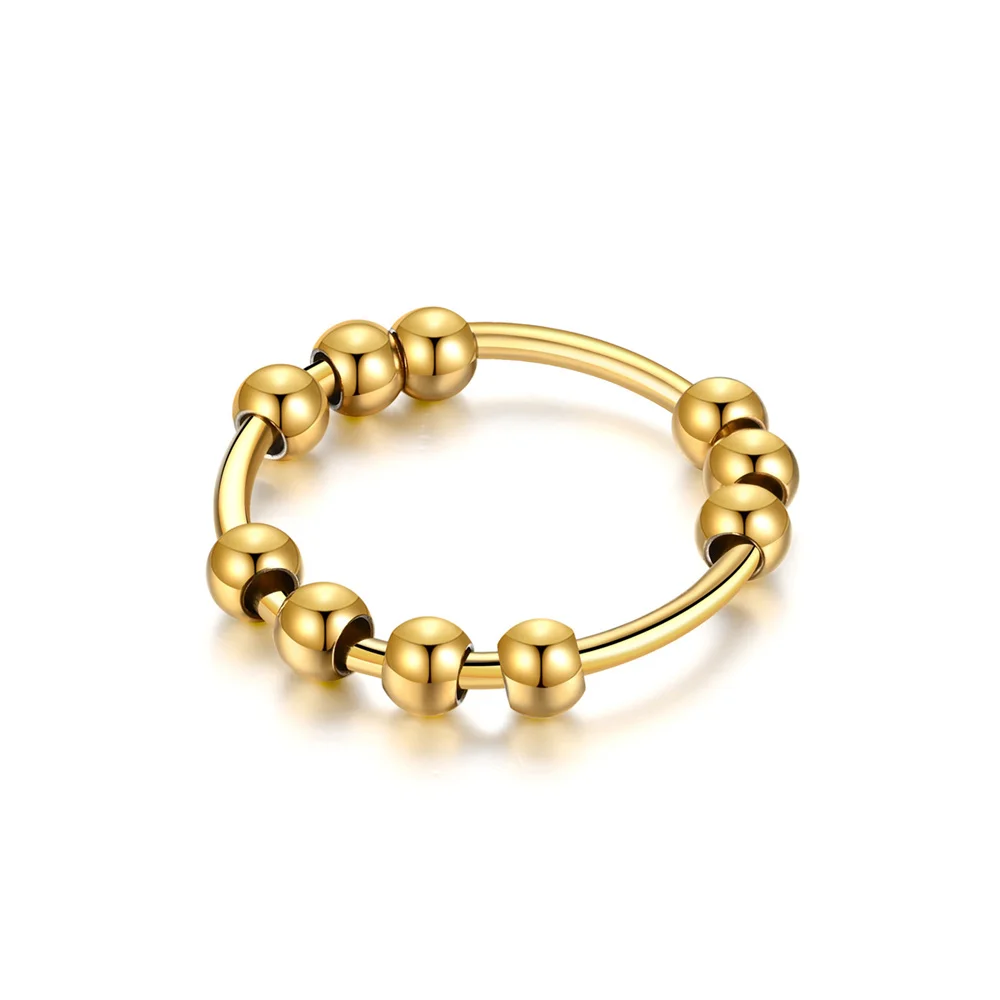 Fidget Anxiety Ring for Women Gold Silver Color Stainless Steel Spinner Rotate Beads Anti-Stress Rings For Men Jewelry