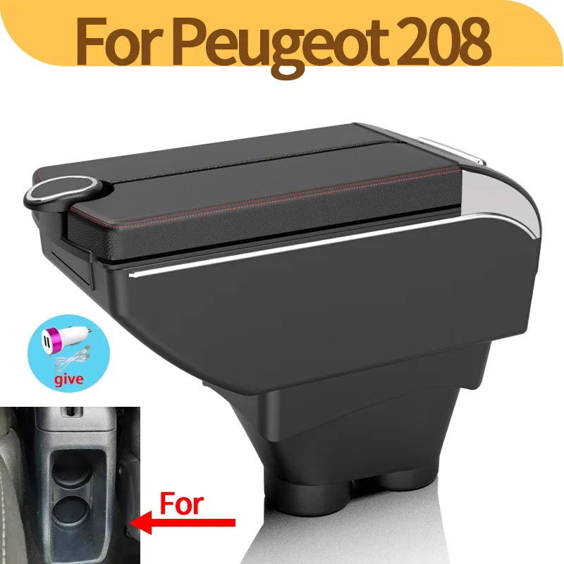 For Peugeot 208 armrest multi-function storage car center console accessories modification 2012-2018 double layer with cup holde