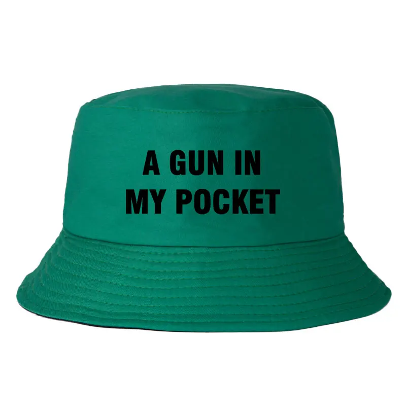 A Gun-In My Pocket Reversible Bucket Hat Woman Man Outdoor Daily Classic Panama Hat Boy Bob Fashionable Double Fisherman Cap