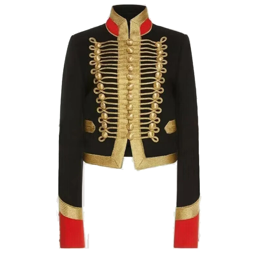 Adult Women Historical Civil War Gold Braiding Hussar Officers Jacket Costume Imperial Military Cosplay Parade Coat Halloween