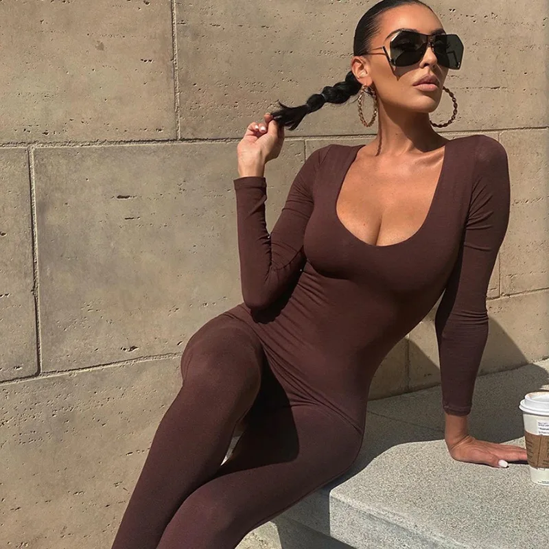 Jumpsuit Women 2024 Spring Summer Sexy Bodycon Long-sleeve High-waist Solid Color Sportswear Yoga Fitness Jumpsuits Body Femme