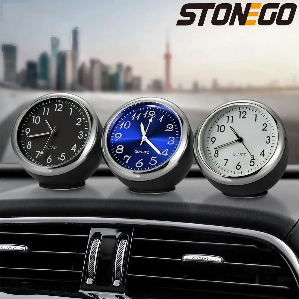 STONEGO Round Car Clock, 40mm Car Electronic Watch, Universal Quartz Clock, Air Conditioning Vent Car Dashboard Decoration