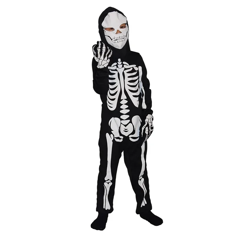 Disfraz de Halloween para niños, mono de Cosplay de calavera y esqueleto, ropa de esqueleto aterrador de hueso fantasma, disfraces de Carnaval de Halloween para niños