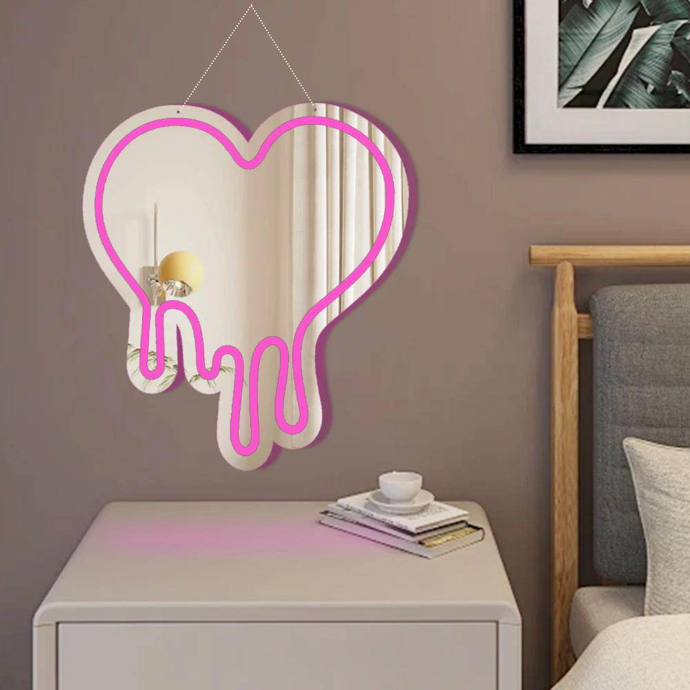 LED irregular mirror heart shaped neon mirror light girl room decoration small night light party art wall decoration 5V adjustab